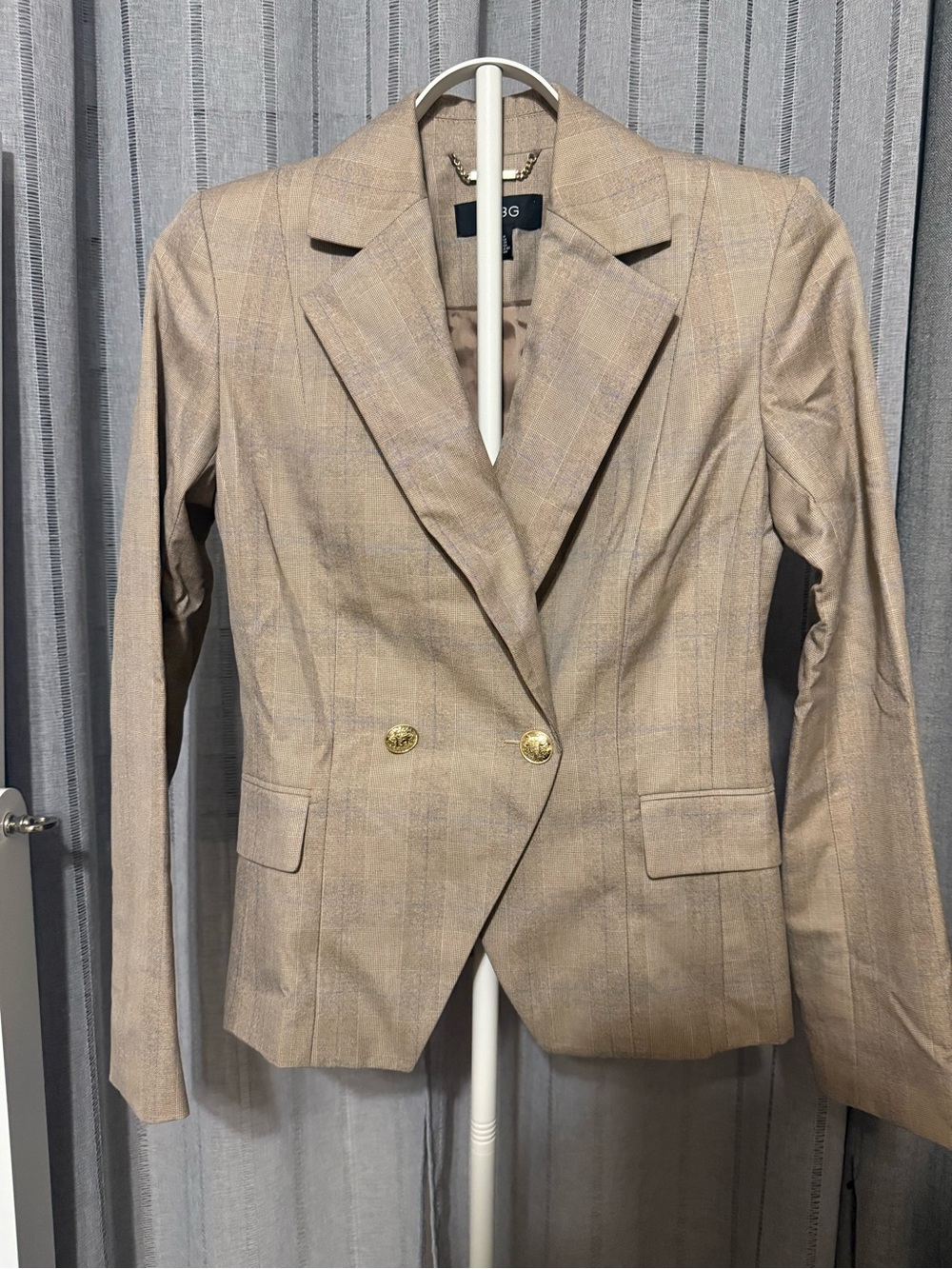 BCBG Brown Glen Plaid Tailored Blazer Jacket Accent Stripe - Size 0